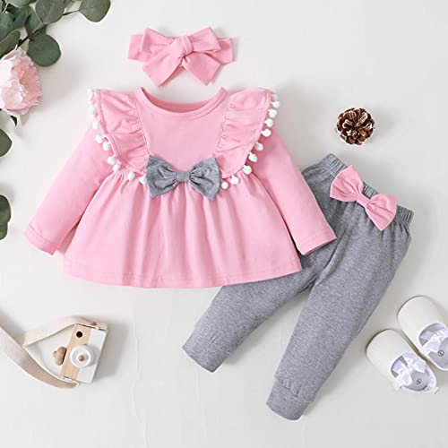 YWLINK Conjunto De Ropa De Bebé NiñA Manga Larga Mameluco con Volantes Mangas Acampanadas Top Suelto + Pantalones Color sólido+Venda ReciéN Nacido NiñAs Invierno Trajes 3 Piezas