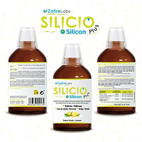 ZafireLabs Nuevo Silicio Orgánico 500 ml sin colorantes | complemento alimenticio con silicio orgánico (Orgono Powder®), extractos de las plantas Cola de Caballo y Ortiga