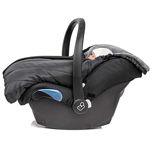 Zamboo Saco Grupo 0 Universal DELUXE - Saco Capazo Bebe Invierno con forro polar térmico - Saco Cuco bebe con capucha tipo momia y bolsa - color Negro/Gris