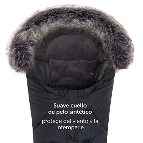 Zamboo Saco Grupo 0 Universal Invierno - Saco Capazo Bebe con forro polar térmico y pelo - Saco Cuco bebe universal para arnés de seguridad de 3 y 5 puntos- gris oscuro