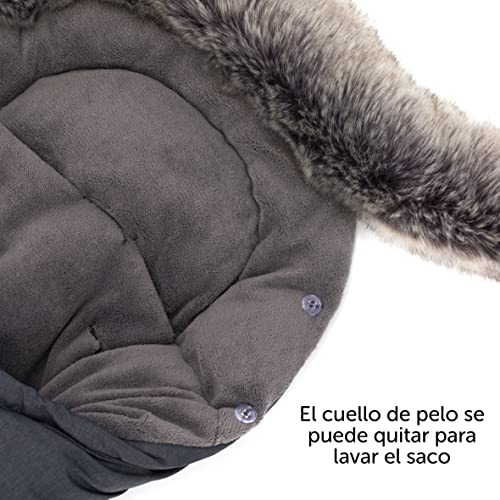 Zamboo Saco Grupo 0 Universal Invierno - Saco Capazo Bebe con forro polar térmico y pelo - Saco Cuco bebe universal para arnés de seguridad de 3 y 5 puntos- gris oscuro