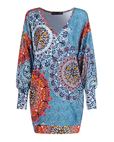 ZANZEA Vestidos Sudadera Mujer Impresión Cuello V Manga Larga Otoño Jerseys de Punto Largos Casual Tallas Grandes Suéter Suelta Floral 1 XXL