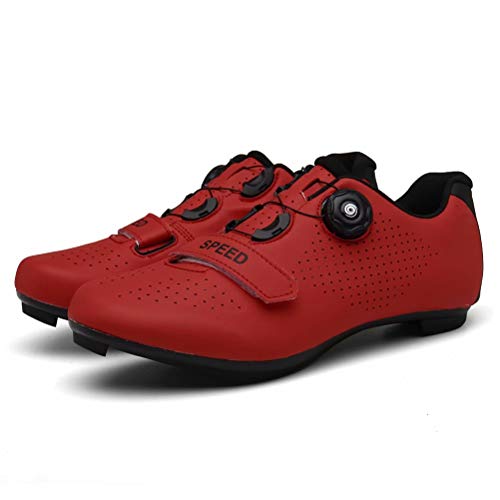 Zapatilla de Ciclismo de Carretera Hombre Mujer Antideslizantes Calzado de Bicicleta de montaña Rojo 44