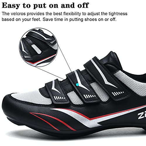 Zapatilla de Ciclismo MTB Hombre para Carretera y Montaña Calzado de Ciclismo para Hombre Antideslizantes Ligera Triple Tira de Gancho y Bucle Negro,47 EU