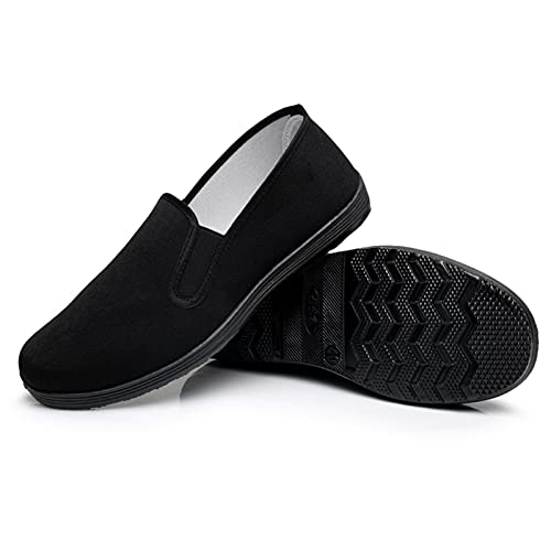 Zapatillas Chinas de Kung Fu de Lona para Artes Marciales, Zapatos de Tai Chi, Suela de Goma, Unisex, Todo Negro, Talla EU 42 (260cm)