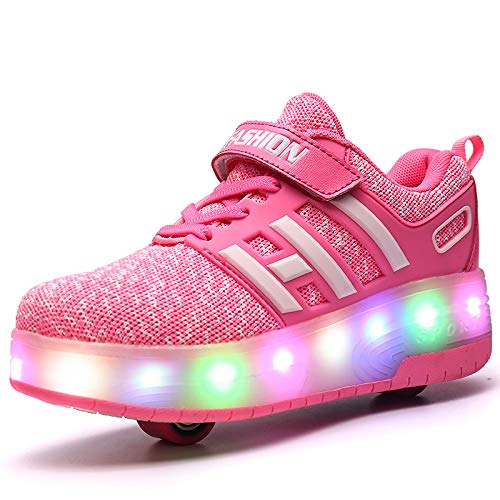 Zapatillas con Ruedas LED Luces Luminosas Zapatos de Roller Ajustable Doble Rueda Patines Calzado Deportivo al Aire Libre Niños Niña Moda Gimnasia Zapatos de Skateboard