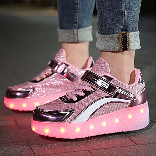 GGBLCS Zapatillas con Ruedas para Niños Niña LED Luces Zapatos 7 Colores Luminosas Flash Zapatos de Roller 2 Rueda Patines Deportivo Zapatos de Skateboard con USB Carga 