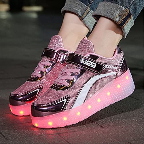 Zapatillas con Ruedas Niña Niño Zapatos con Ruedas y Luces LED Luminosas Flash Rueda Patines Deportivo al Aire Libre Gimnasia Running Niños Zapatos de Skateboard con USB Carga