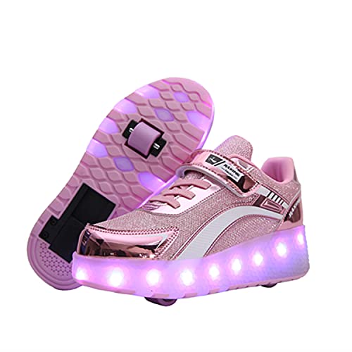 Zapatillas con Ruedas Niña Niño Zapatos con Ruedas y Luces LED Luminosas Flash Rueda Patines Deportivo al Aire Libre Gimnasia Running Niños Zapatos de Skateboard con USB Carga