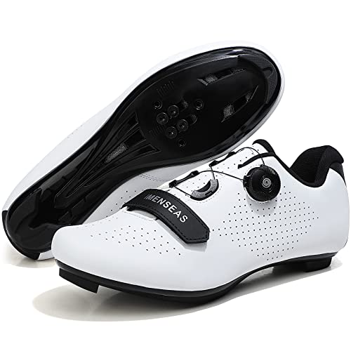 Zapatillas de Ciclismo - Carretera Montaña MTB Bicicleta para Hombre Mujer Calzado de Bicicleta de Carretera Compatible con SPD/SPD-SL de Interior Zapatillas de Ciclismo de Interior E White 45 EU