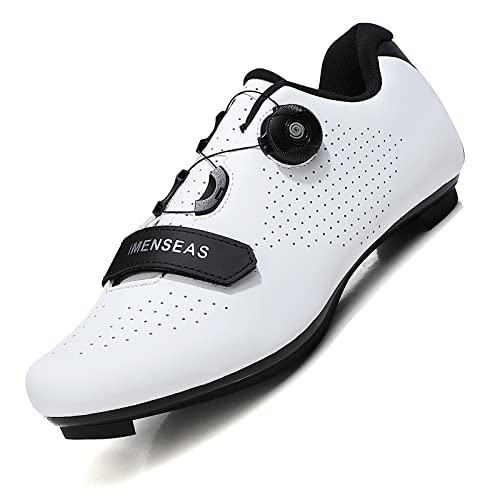 Zapatillas de Ciclismo - Carretera Montaña MTB Bicicleta para Hombre Mujer Calzado de Bicicleta de Carretera Compatible con SPD/SPD-SL de Interior Zapatillas de Ciclismo de Interior E White 45 EU