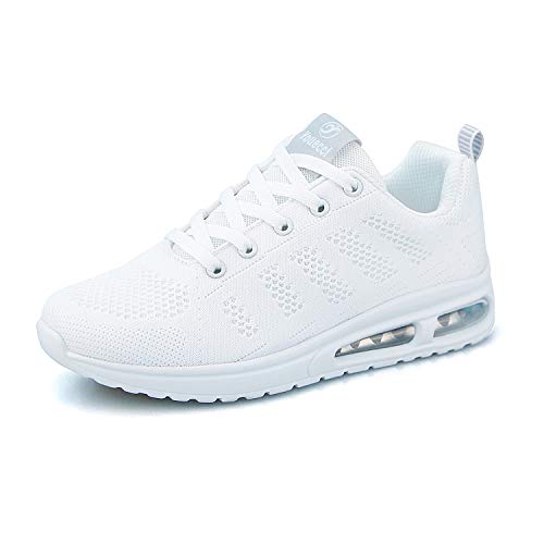 Zapatillas de Deporte atléticas para Mujer Zapatillas de Deporte con amortiguación de Aire Transpirable Moda Deportiva Gimnasio Jogging Tenis Entrenadores de Fitness Blanco 40 EU