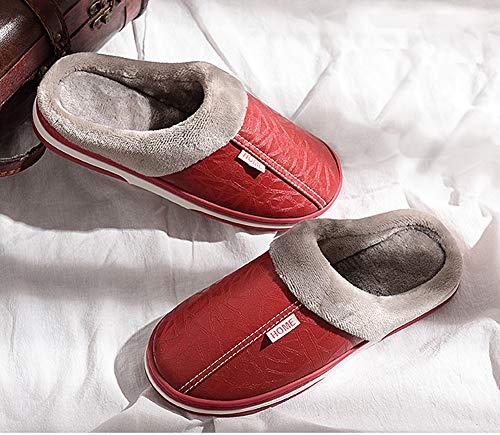 Zapatillas de Estar por casa para Mujer Impermeables de PU Pantuflas Térmicos de Invierno Suave Algodón Casa Zapatos Cómodo Y Antideslizante