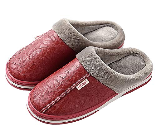 Zapatillas de Estar por casa para Mujer Impermeables de PU Pantuflas Térmicos de Invierno Suave Algodón Casa Zapatos Cómodo Y Antideslizante