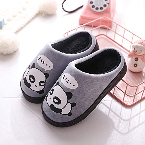 Zapatillas de Estar por Casa para Niñas Niños Otoño Invierno Zapatillas Mujer Hombres Interior Caliente Suave Dibujos Animados Panda Zapatos Gris 37/38 EU = 38/39 CN