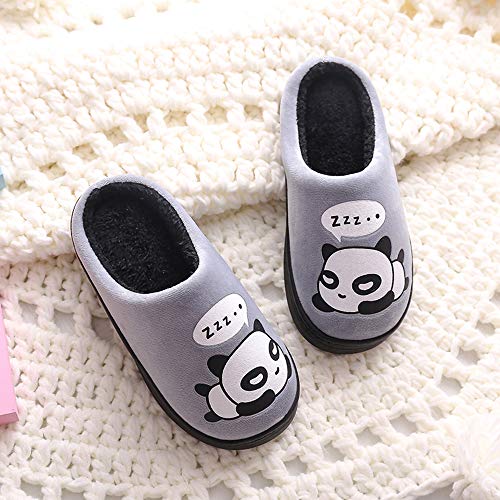 Zapatillas de Estar por Casa para Niñas Niños Otoño Invierno Zapatillas Mujer Hombres Interior Caliente Suave Dibujos Animados Panda Zapatos Gris 37/38 EU = 38/39 CN