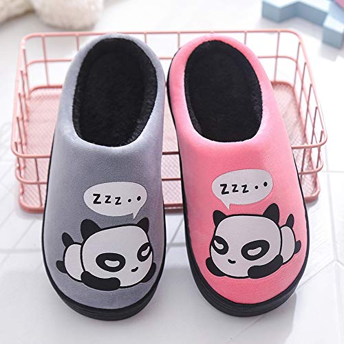 Zapatillas de Estar por Casa para Niñas Niños Otoño Invierno Zapatillas Mujer Hombres Interior Caliente Suave Dibujos Animados Panda Zapatos Gris 37/38 EU = 38/39 CN