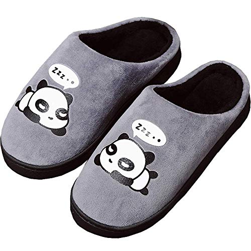 Zapatillas de Estar por Casa para Niñas Niños Otoño Invierno Zapatillas Mujer Hombres Interior Caliente Suave Dibujos Animados Panda Zapatos Gris 37/38 EU = 38/39 CN