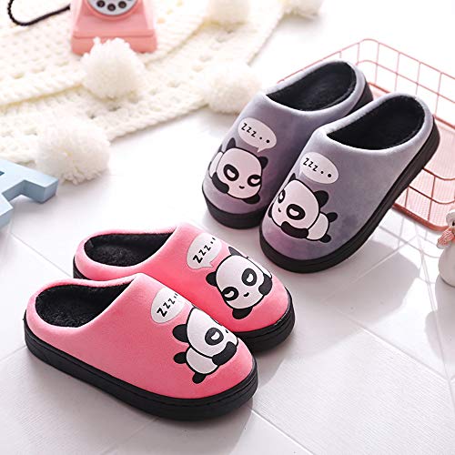 Zapatillas de Estar por Casa para Niñas Niños Otoño Invierno Zapatillas Mujer Hombres Interior Caliente Suave Dibujos Animados Panda Zapatos Gris 37/38 EU = 38/39 CN