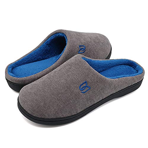 Zapatillas Hombre Mujer Invierno CáLido Zapatos Memory Foam Casa Antideslizante Pantuflas (Y-Gris/Azul, 42/43 EU)