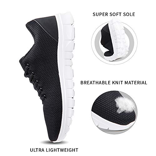 Zapatillas Running Hombre Mujer Zapatos Deportivos con Cordones Casuales Sneakers Sport Fitness Gym Outdoor Transpirable Comodas Calzado Negro Blanco Talla 38