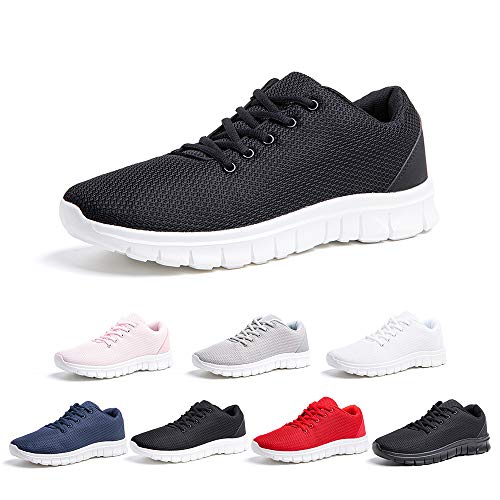 Zapatillas Running Hombre Mujer Zapatos Deportivos con Cordones Casuales Sneakers Sport Fitness Gym Outdoor Transpirable Comodas Calzado Negro Blanco Talla 38