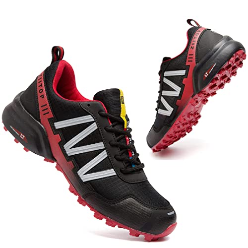 Zapatillas Trail Running Hombre Impermeables Zapatillas Trekking Hombre Zapatos de Senderismo Ligeras Deportivas Zapatos para Correr Gimnasio Sneaker Negro Rojo 43 EU