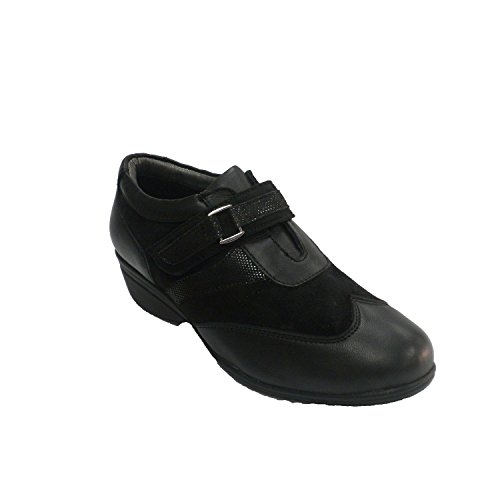 Zapato Mujer con Velcro Combinado Piel y Ante 48 Hours en Negro Talla 38