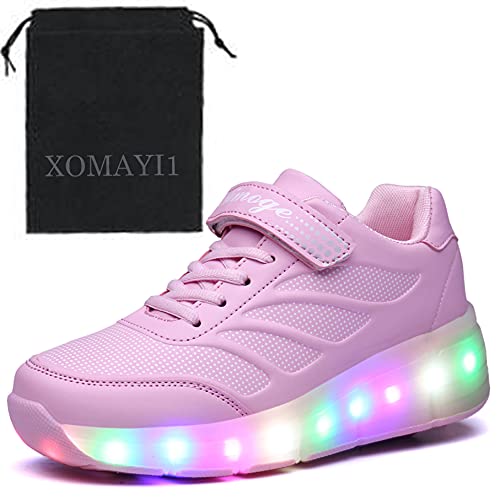 Zapatos de Patinaje con Ruedas para niños y niñas con luz LED Zapatillas Deportivas al Aire Libre,con Ruedas Se Pueden Cargar Carga USB Automática Calzado de Skateboarding