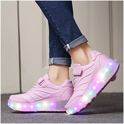 Zapatos de Patinaje con Ruedas para niños y niñas con luz LED Zapatillas Deportivas al Aire Libre,con Ruedas Se Pueden Cargar Carga USB Automática Calzado de Skateboarding