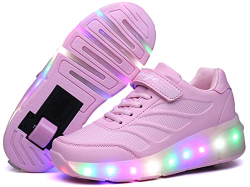 Zapatos de Patinaje con Ruedas para niños y niñas con luz LED Zapatillas Deportivas al Aire Libre,con Ruedas Se Pueden Cargar Carga USB Automática Calzado de Skateboarding