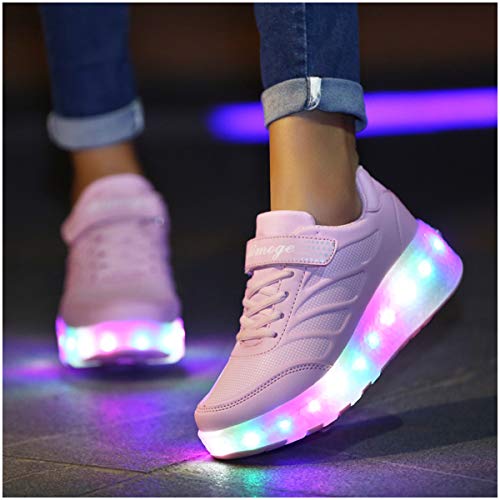 Zapatos de Patinaje con Ruedas para niños y niñas con luz LED Zapatillas Deportivas al Aire Libre,con Ruedas Se Pueden Cargar Carga USB Automática Calzado de Skateboarding