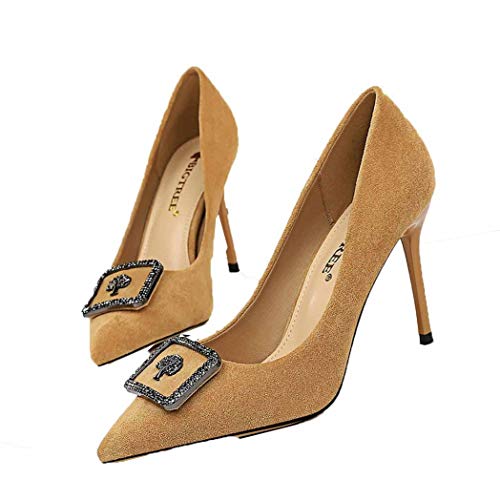Zapatos de vestir de mujer Cuero de gamuza Color sólido Punta puntiaguda Diamantes de imitación Slip-On Oficina Carrera Tacón de aguja 9.5 CM Zapatos formales