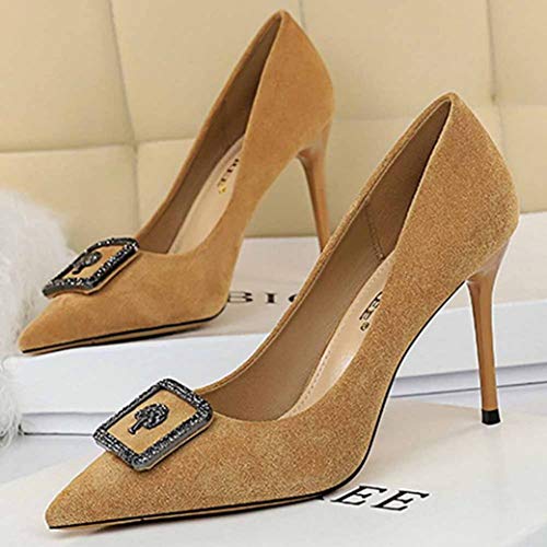 Zapatos de vestir de mujer Cuero de gamuza Color sólido Punta puntiaguda Diamantes de imitación Slip-On Oficina Carrera Tacón de aguja 9.5 CM Zapatos formales