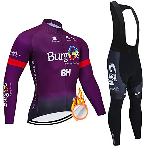 ZDFLC Invierno Ropa Conjunto Traje Manga Larga Ciclismo Hombre Invierno con 3D Acolchado de Gel, Maillot Ciclismo con Forro Térmico de Lana + Pantalon Bicicleta para MTB Ciclista Bici