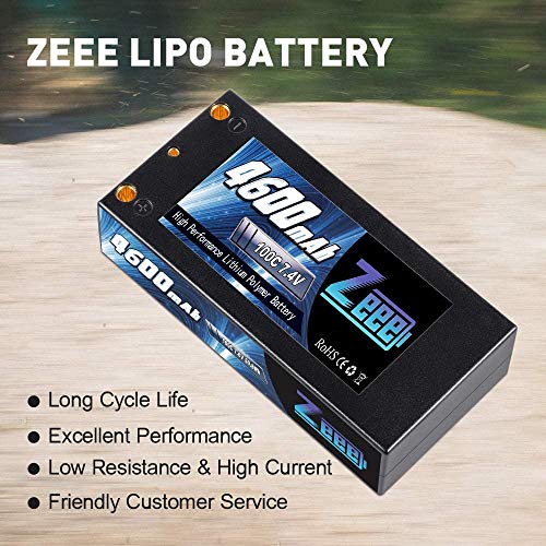 Zeee 2S Lipo Batería 7.4V 100C 4600mAh Hardcase RC Batería con Conector de Bola a Deans T de 4.0mm para Vehículos RC, Automóviles, Camiones, Barcos (Corto)