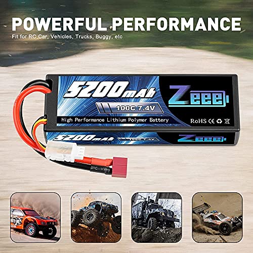 Zeee 2S Lipo Battery 5200mAh 7.4V 100C Estuche rígido con Deans T Plug para vehículos RC 1/8 y 1/10 Coche RC Buggy Truggy RC Avión UAV Drone FPV (2 Unidades)