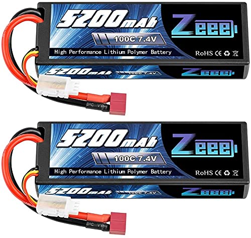 Zeee 2S Lipo Battery 5200mAh 7.4V 100C Estuche rígido con Deans T Plug para vehículos RC 1/8 y 1/10 Coche RC Buggy Truggy RC Avión UAV Drone FPV (2 Unidades)