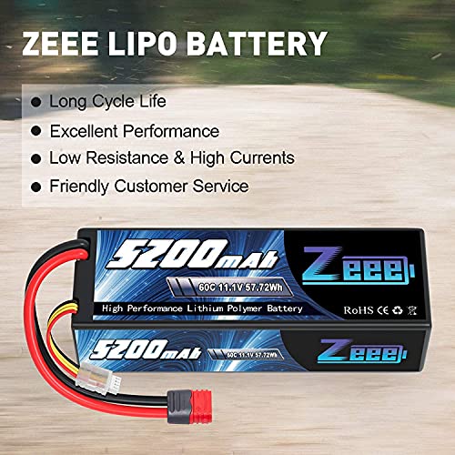 Zeee 3S LiPo Batería 11.1 V 60C 5200 mAh Estuche rígido Batería con Enchufe Deans T para Coche RC, Avión RC, Helicóptero RC, Hobby RC