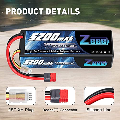 Zeee 3S LiPo Batería 11.1 V 60C 5200 mAh Estuche rígido Batería con Enchufe Deans T para Coche RC, Avión RC, Helicóptero RC, Hobby RC