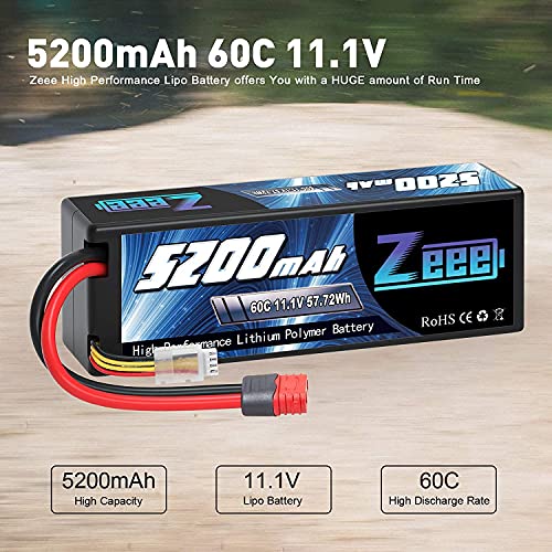 Zeee 3S LiPo Batería 11.1 V 60C 5200 mAh Estuche rígido Batería con Enchufe Deans T para Coche RC, Avión RC, Helicóptero RC, Hobby RC