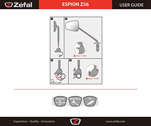 ZEFAL Spy Z56 – Espejo retrovisor rechtes E-Bike E-Bike con Espejo y – Función a Prueba de roturas