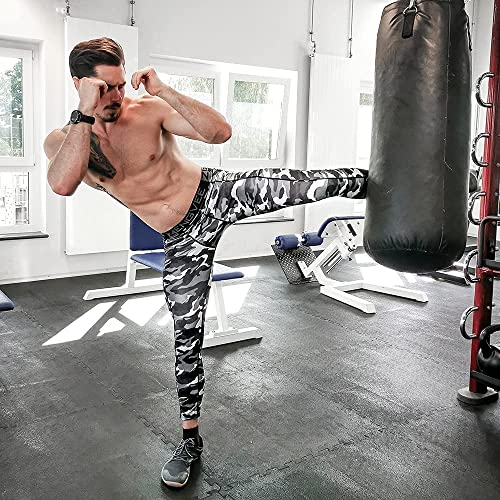 ZENGVEE 2 Piezas Leggings Mallas Hombre Pantalón de Compresión Secado Rápido Pantalón Largo Hombre Deporte para Running Fitness（1818） Black Camo Black-L