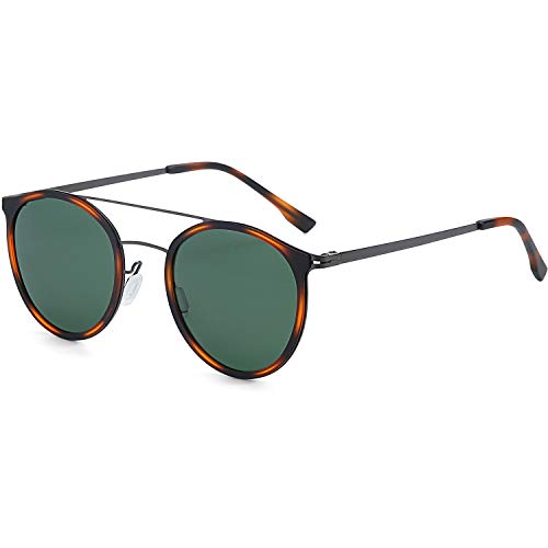 ZENOTTIC Gafas de Sol Polarizadas Redondos Super Ligero Metal Marco para Mujeres y Hombres de Doble Puente Protección UV400