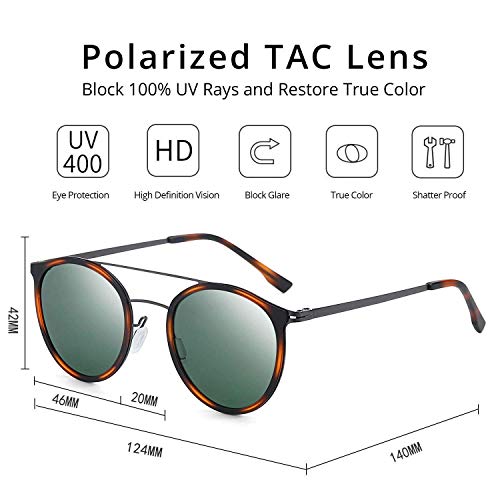 ZENOTTIC Gafas de Sol Polarizadas Redondos Super Ligero Metal Marco para Mujeres y Hombres de Doble Puente Protección UV400
