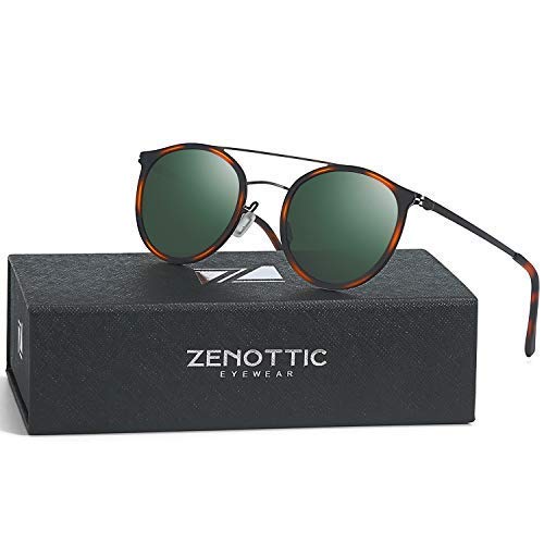 ZENOTTIC Gafas de Sol Polarizadas Redondos Super Ligero Metal Marco para Mujeres y Hombres de Doble Puente Protección UV400