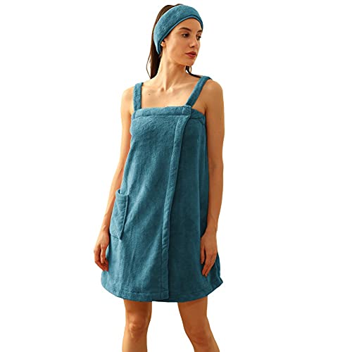 Zexxxy Albornoz con tirantes para mujer, ropa de dormir de felpa, bata de baño de color liso con bolsillos ZE115A21-2_XL