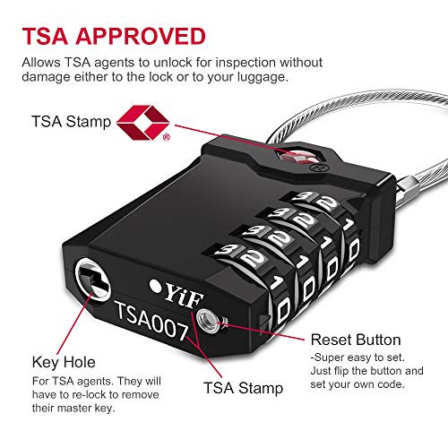 ZHEGE Candados para equipaje de viaje TSA, candados con código de combinación de 4 dígitos (2 piezas, Negro y Plateado)