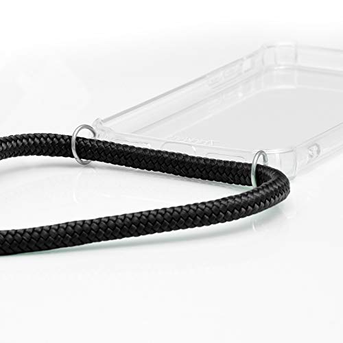 ZhinkArts Cadena para Teléfono Móvil Compatible con Apple iPhone 7 Plus / 8 Plus - Funda con Collar de Cordón para Smartphone - Carcasa con Correa para Celular para Llevar - Negro