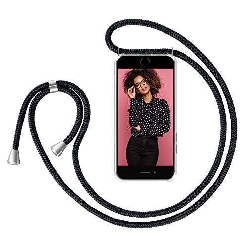 ZhinkArts Cadena para Teléfono Móvil Compatible con Apple iPhone 7 Plus / 8 Plus - Funda con Collar de Cordón para Smartphone - Carcasa con Correa para Celular para Llevar - Negro